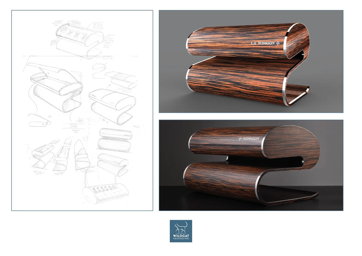 Croquis et rendus de conception d’un packaging de luxe sur mesure